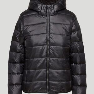 TNA Black Puffer Jacket with Hood and Quilted Design